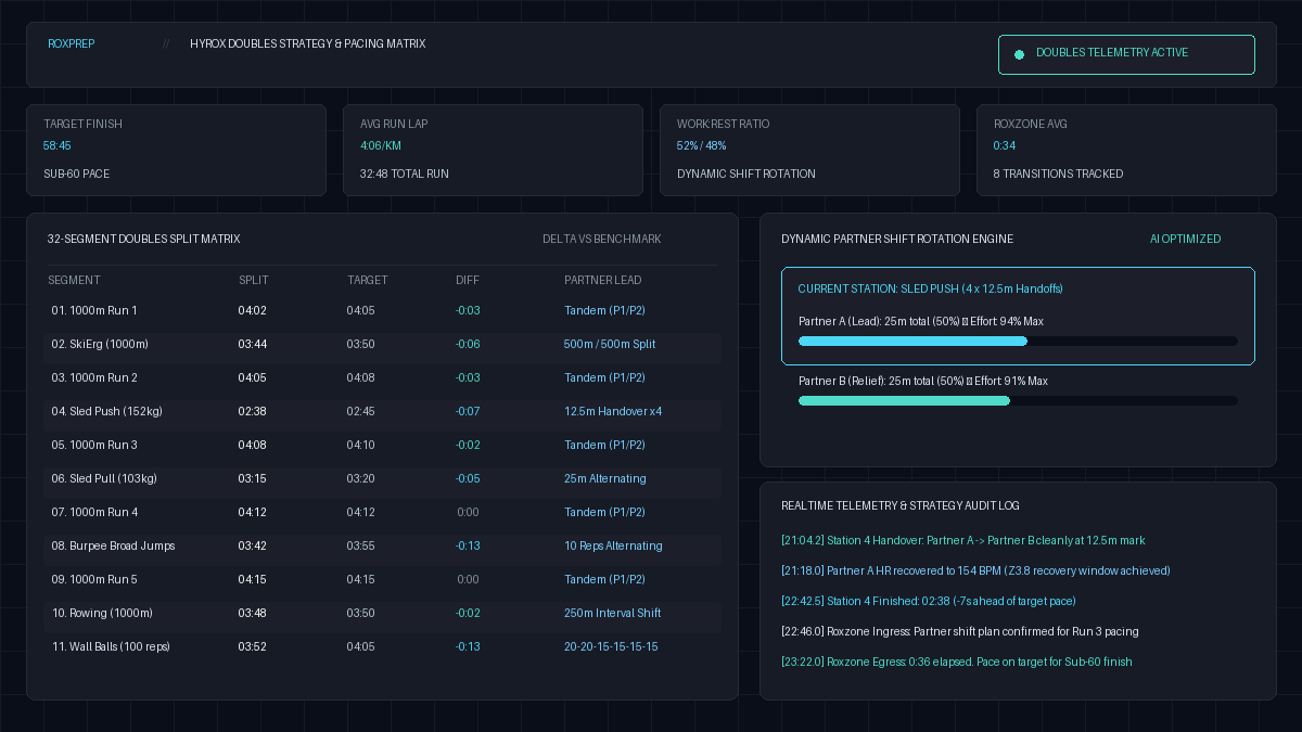 RoxPrep — HYROX Doubles Strategy & Pacing Interface